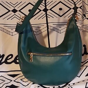 Stylish Teal Hobo Bag with Gold Accents
